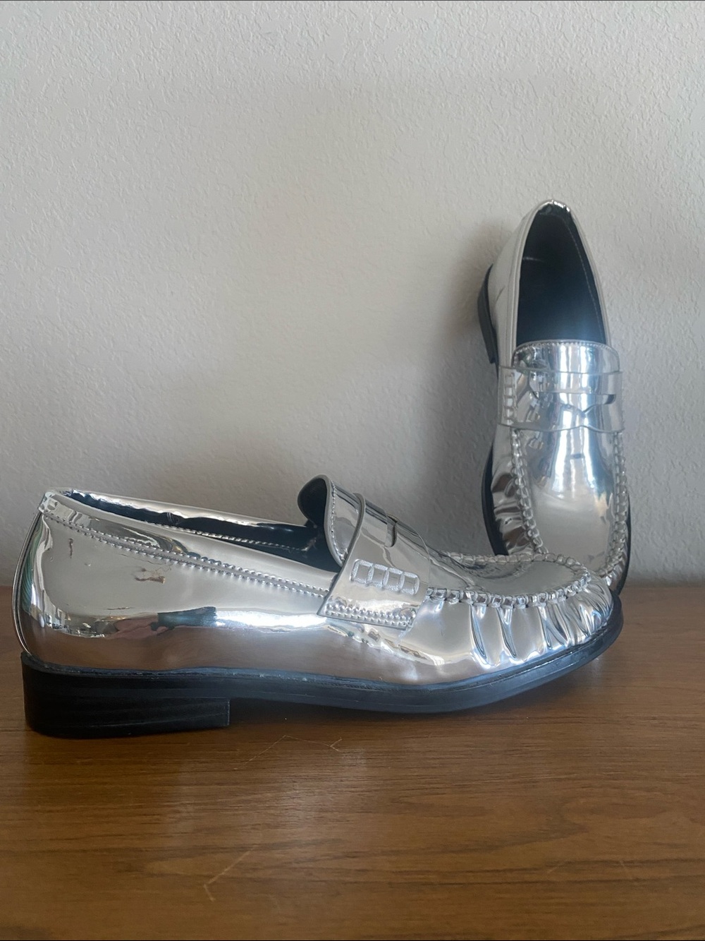 Men's Silver Metallic Penny Loafers
